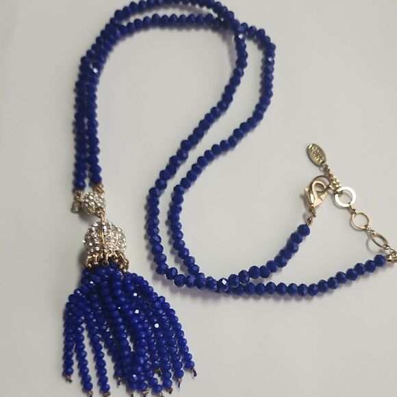 Amrita Singh Jewelry - Amrita Singh Blue Shirin Beaded Tassel Boho Pendant Necklace